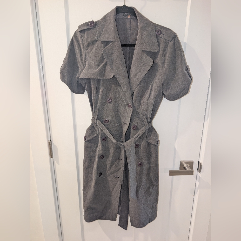 Spense Charcoal Double-Breasted Trench Coat Size 12